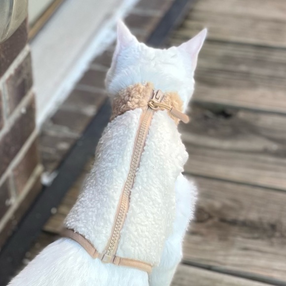 Target Cozy Sherpa Cream Dog/ Cat Sweater w/ Zipper Size Small Cream & Beige - Picture 3 of 4